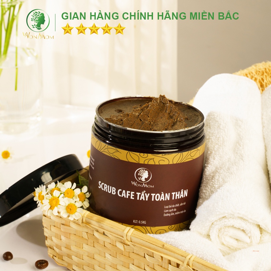 Scrub cafe tẩy toàn thân, trắng da, sạch thâm mụn Wonmom 500g