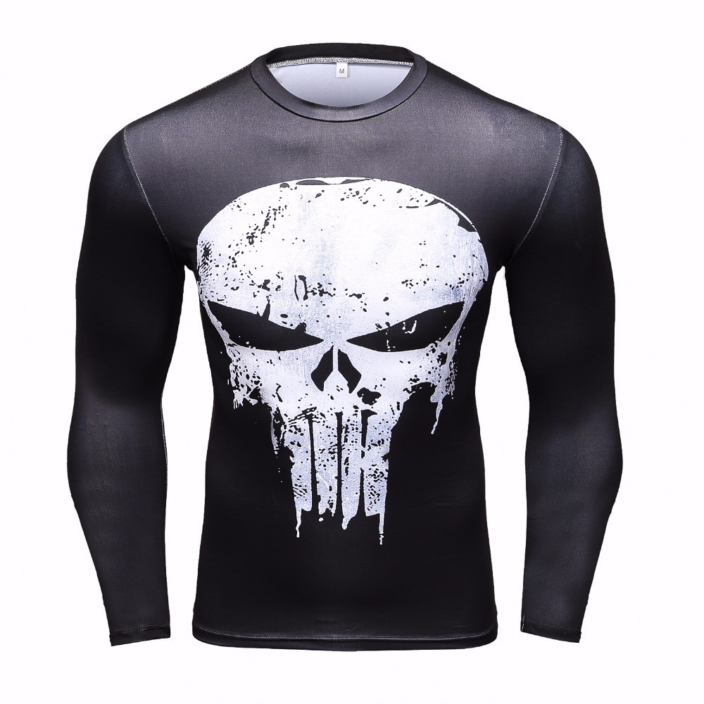 New Compression exercise training fitness men long sleeve tights Punisher Skull T shirt 3D printed T-shirt | BigBuy360 - bigbuy360.vn