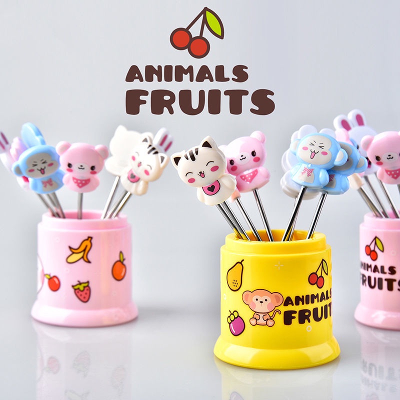 Set 8 Nĩa Ăn Trái Cây Bằng Thép Không Gỉ Hình Hoạt Hình Dễ Thương