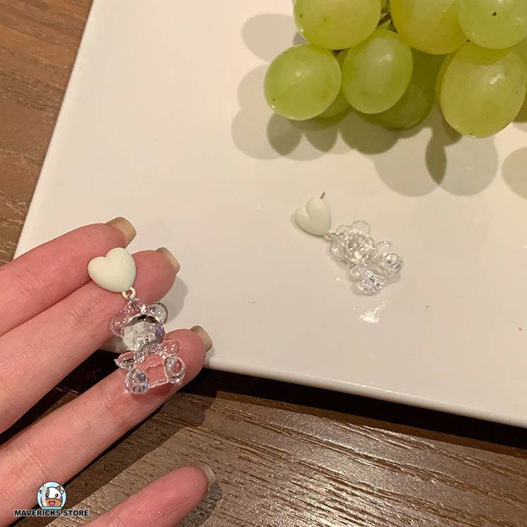 Khuyên tai hình gấu trong suốt dễ thương phong cách thời trang Hàn Quốc