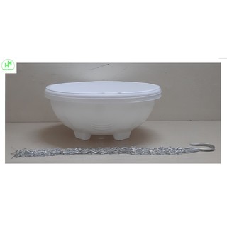 2 Chậu Nhựa Tròn Trồng Hoa Màu Trắng Có Móc Treo - Chậu chảo treo trồng hoa có móc xích kèm theo! KT: 29x12cm (ĐK x Cao)