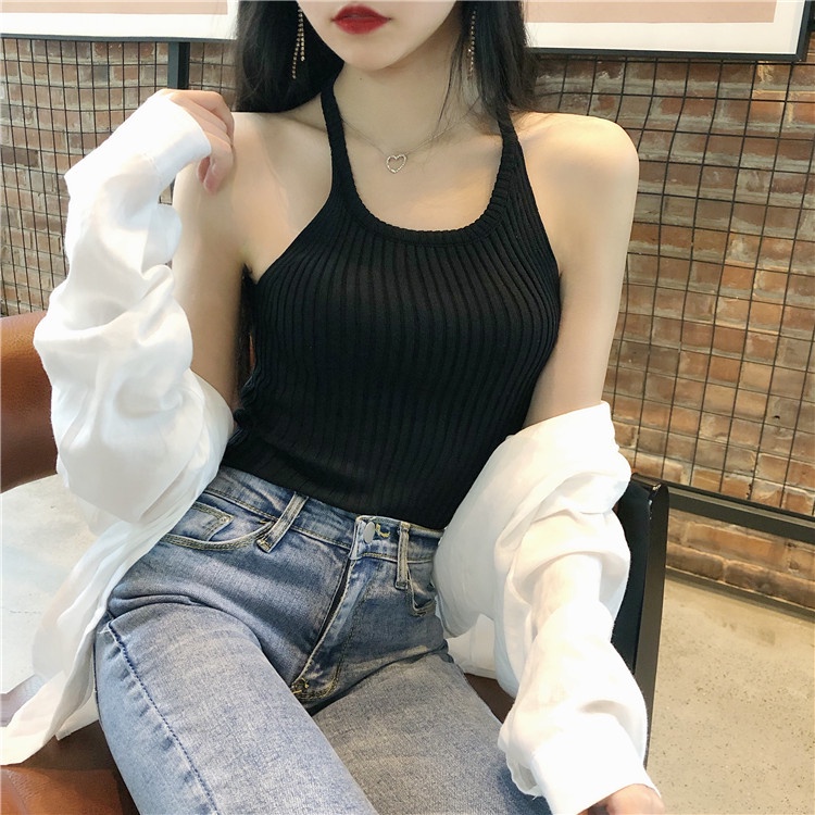 Porozi Áo hai dây dáng ôm hở vai phong cách Hàn Quốc có 4 màu thời trang