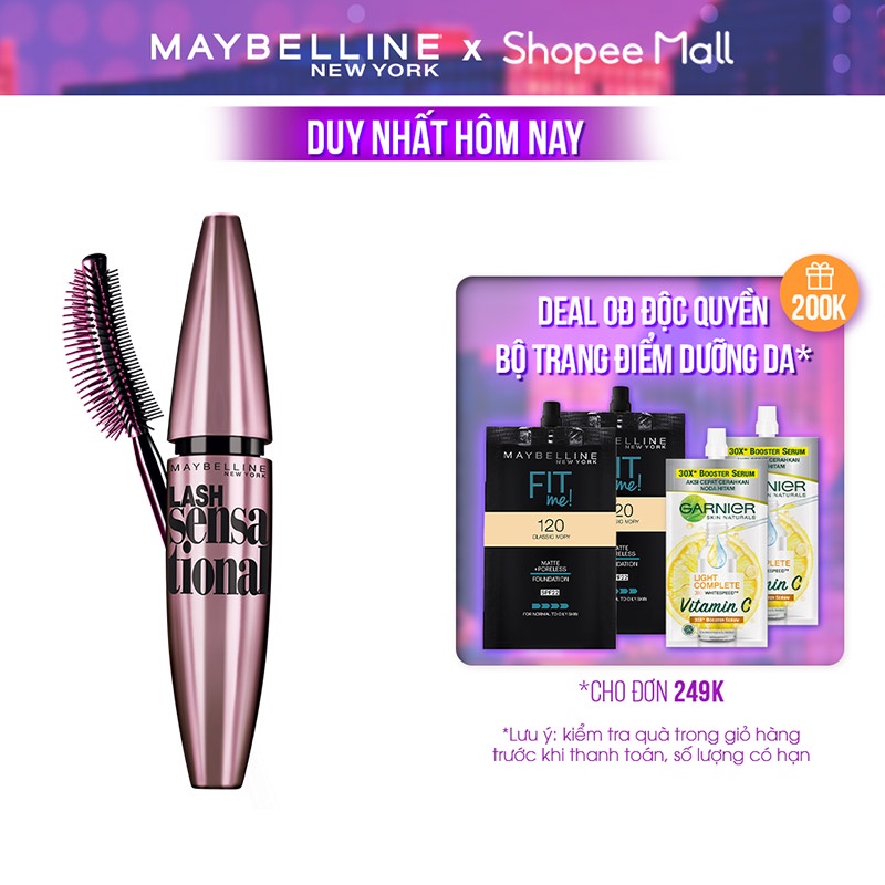 Mascara Dài Mi & Tơi Mi Tự Nhiên Maybelline New York Lash Sensational Waterproof Chuốt Mi Không Lem Không Trôi 10ml