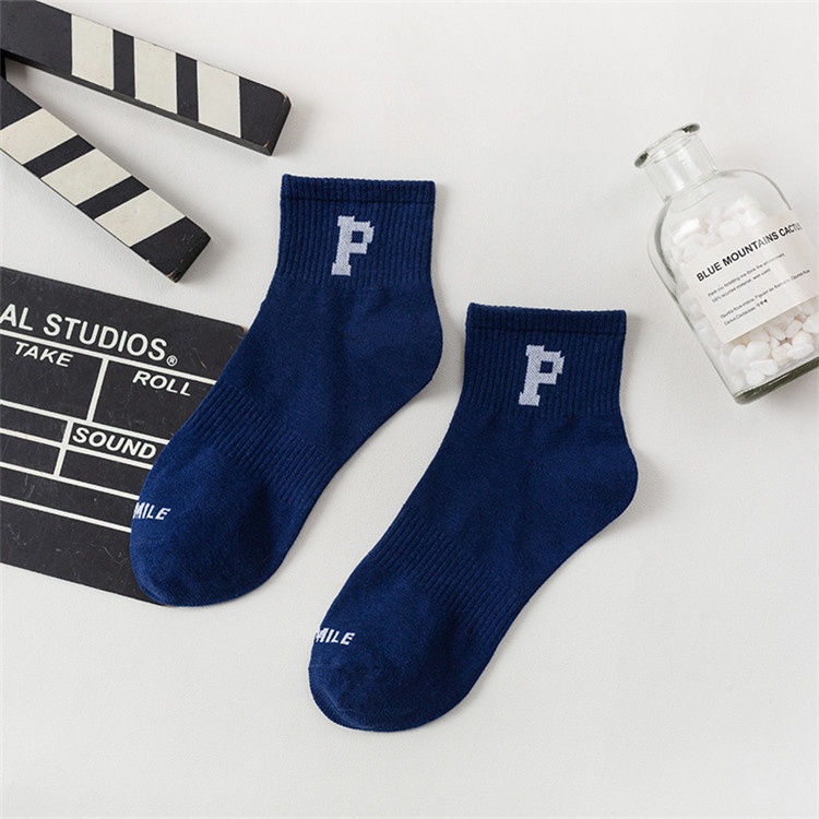 Vớ cotton Cổ Cao Màu Trơn In Chữ Phong Cách Thể Thao Thời Trang Cho Cặp Đôi