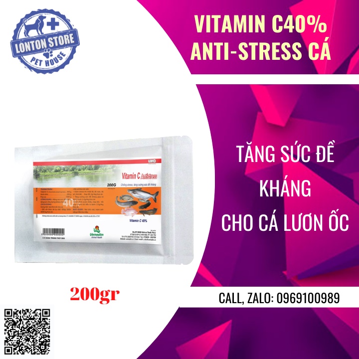 VEMEDIM Vitamin C 40% cá, chống stress và tăng cường đề kháng cho cá, lươn, ốc, gói 1kg, Lonton store