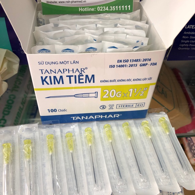 SIÊU BÉN Hộp 100 đầu kim tiêm ép vỉ 20G TANAPHAR - không độc - không chất DEHP