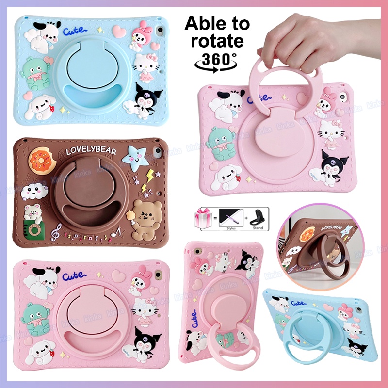 Chân đế xoay 360 độ Trẻ em Dây buộc an toàn Dễ thương Phim hoạt hình Mèo Melody Quế Con chó Chống va đập Vỏ máy tính bảng Vỏ bảo vệ cho ipad mini air pro mới 1 2 3 4 5 6 7 8 9 9,7 10,2 10,5 10.9 11 2017 2018 2019 2020 2021 2022