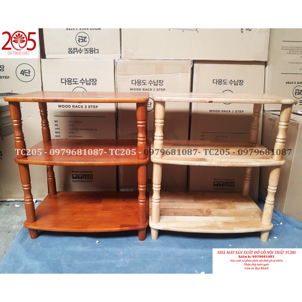 Kệ tivi Gỗ cao su 3 tầng, 4 tầng - NỘI THẤT TC205 - có nhiều kích thước