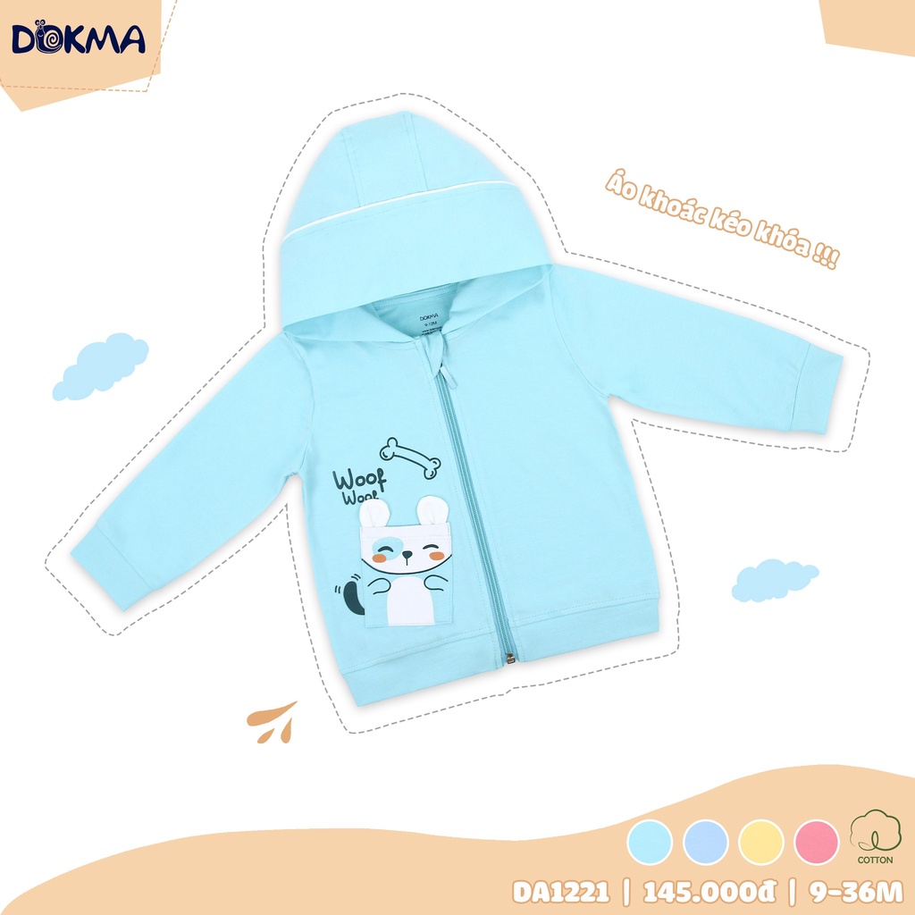 DA1221 Áo khoác kéo khoá thu mỏng cho bé cotton Dokma (9-36M)