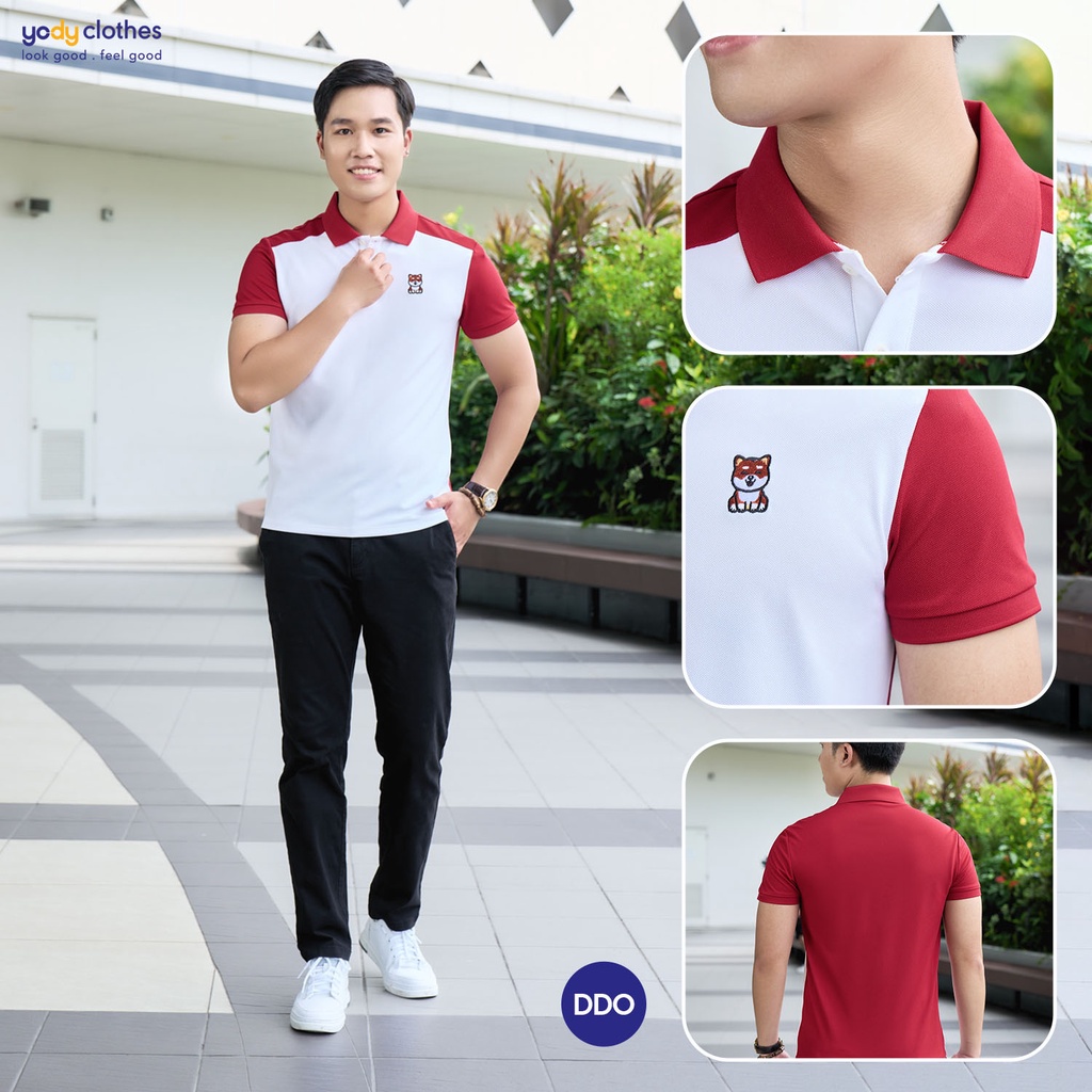 Áo polo cafe thêu chó YODY thoáng mát khử mùi khô nhanh thân thiện môi trường APM5329