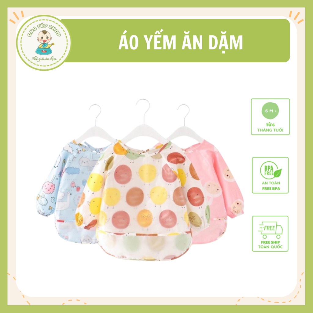 Áo yếm ăn dặm BLW 2 lớp cao cấp chống thấm nước, máng yếm trước ngực hứng toàn bộ thức ăn rơi