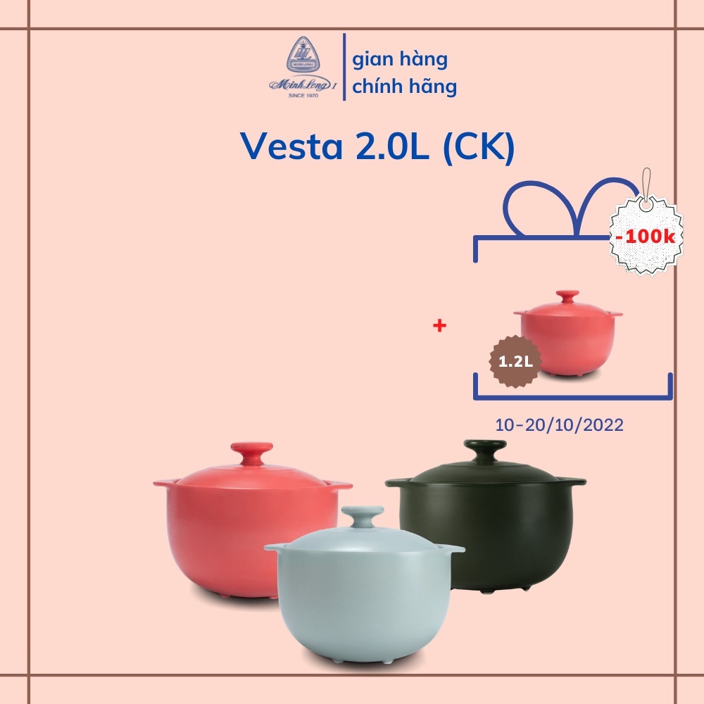 Nồi Sứ Dưỡng Sinh Minh Long Healthy Cook Vesta 2.0 - Dùng Cho Bếp Gas, Bếp Hồng Ngoại