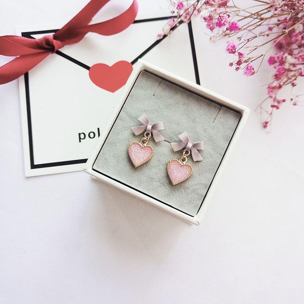 Bông Tai Hình Trái Tim Nhỏ Thắt Nơ Xinh Xắn Phong Cách Hàn Quốc