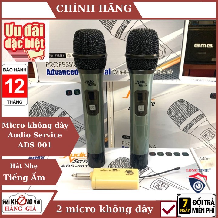 Micro không dây bộ 2 chiếc Audio Service ADS 001 , hát nhẹ, tiếng ấm , micro thu âm ,  micro karaoke