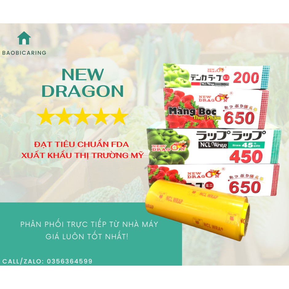 Màng bọc thực phẩm Táo xanh New Dragon hàng xuất Mỹ size 30cm x 300m