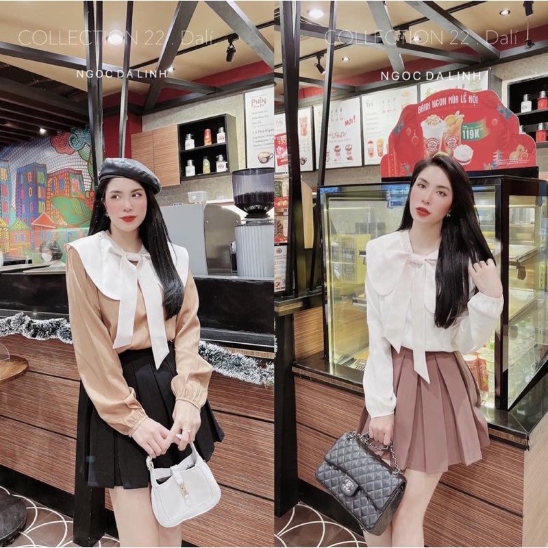 Áo sơ mi nơ dài tay may thắt nơ 2 màu