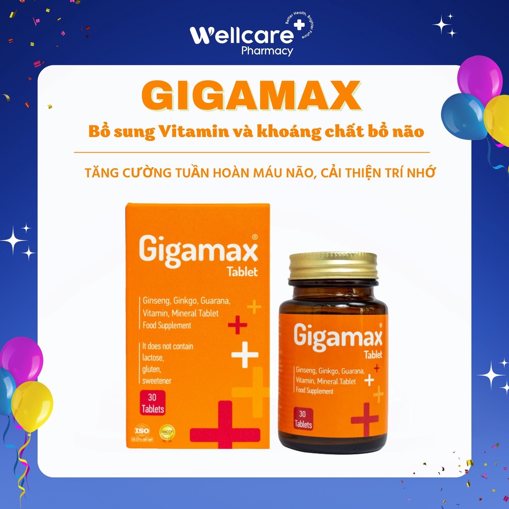 Viên bổ não GIGAMAX  – Hộp 30 viên, giúp tăng cường tuần hoàn, cải thiện trí nhớ, giảm đau đầu, chóng mặt