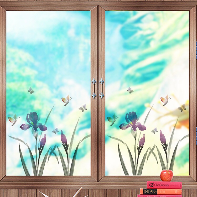 Decal dán kính cao cấp - Hoa Bướm Tím ( 60x116 )