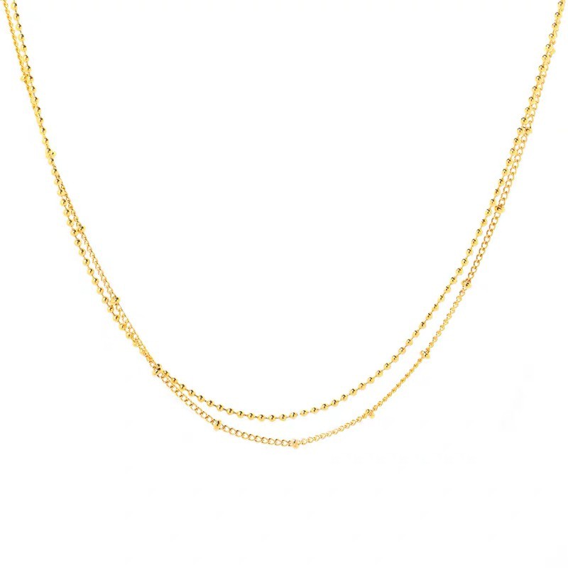Vòng cổ hai lớp bằng thép titan mạ vàng hồng 18k/vàng không phai chống nước không gây dị ứng phong cách Nhật Hàn