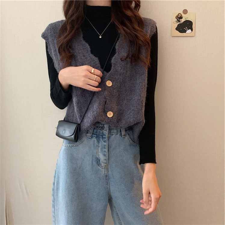 Áo Khoác Cardigan Dệt Kim Dáng Rộng Thiết Kế Viền Gợn Sóng Thời Trang Mùa Thu Cho Nữ | BigBuy360 - bigbuy360.vn