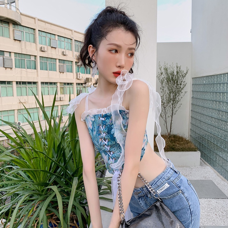 Áo Ngực Crop Top Hai Dây Vải Tuyn Che Phủ Toàn Diện Chống Trượt Dành Cho Bạn Nữ