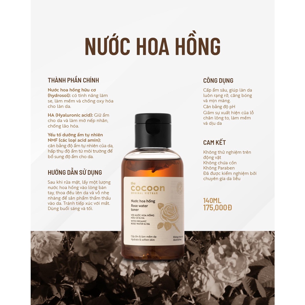 Nước hoa hồng rose water toner cocoon cấp ẩm cho da 140ml