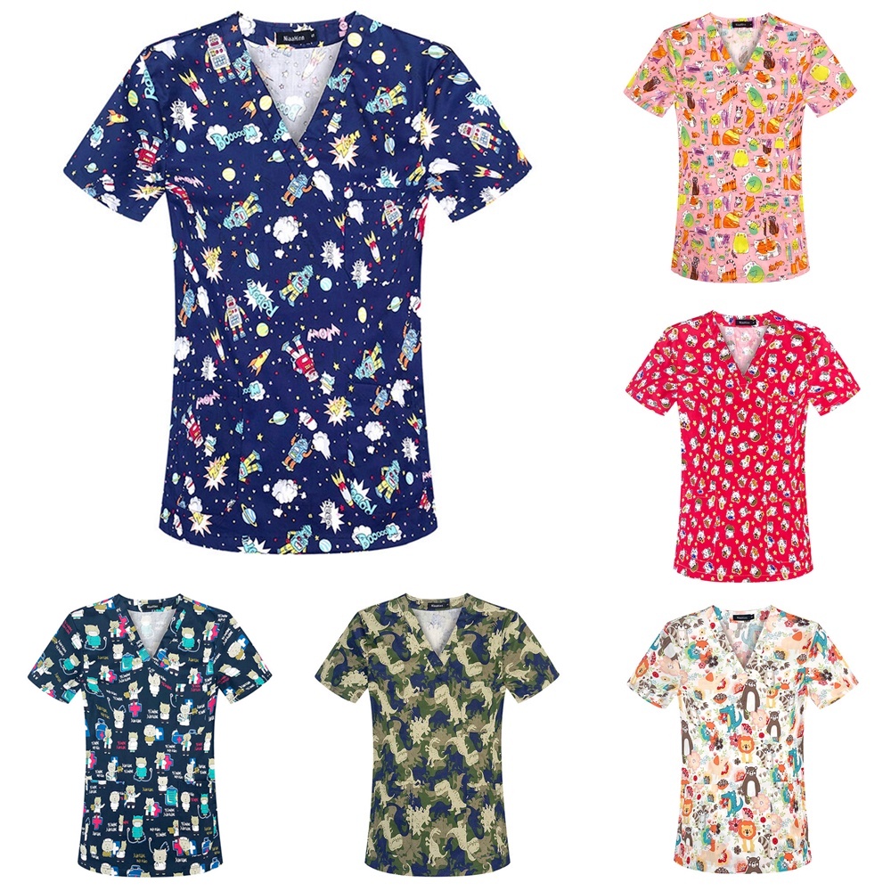 Áo Thun Cotton Tay Ngắn Cổ Chữ V Có Túi In Hình Thời Trang Cho Nữ (Plus Size S-4XL)