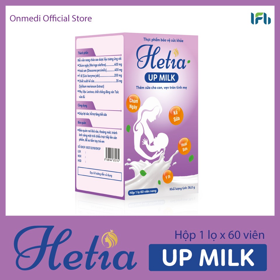 Viên Lợi Sữa Hetia Up Milk 60 viên Sữa Mẹ Căng Trào, Dạt Dào Dinh Dưỡng