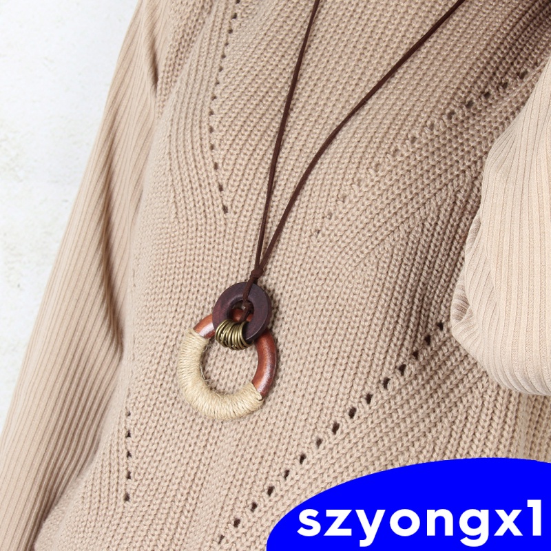 Vintage Bohemian Lady Girls Retro Vòng Tròn Bằng Gỗ Mặt Dây Chuyền Dây Nhung Vòng Cổ