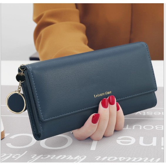 Ví nữ dáng dài phong cách Hàn Quốc kèm móc tròn xinh xắn | BigBuy360 - bigbuy360.vn