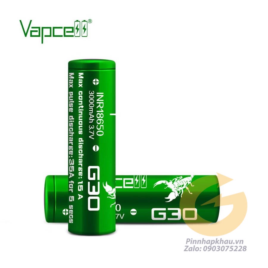 Pin sạc 18650 Vapcell G30 xã 35A trong 5s, xã liên tục 15A dung lượng 3000mah cho thiết bị xã cao tức thời