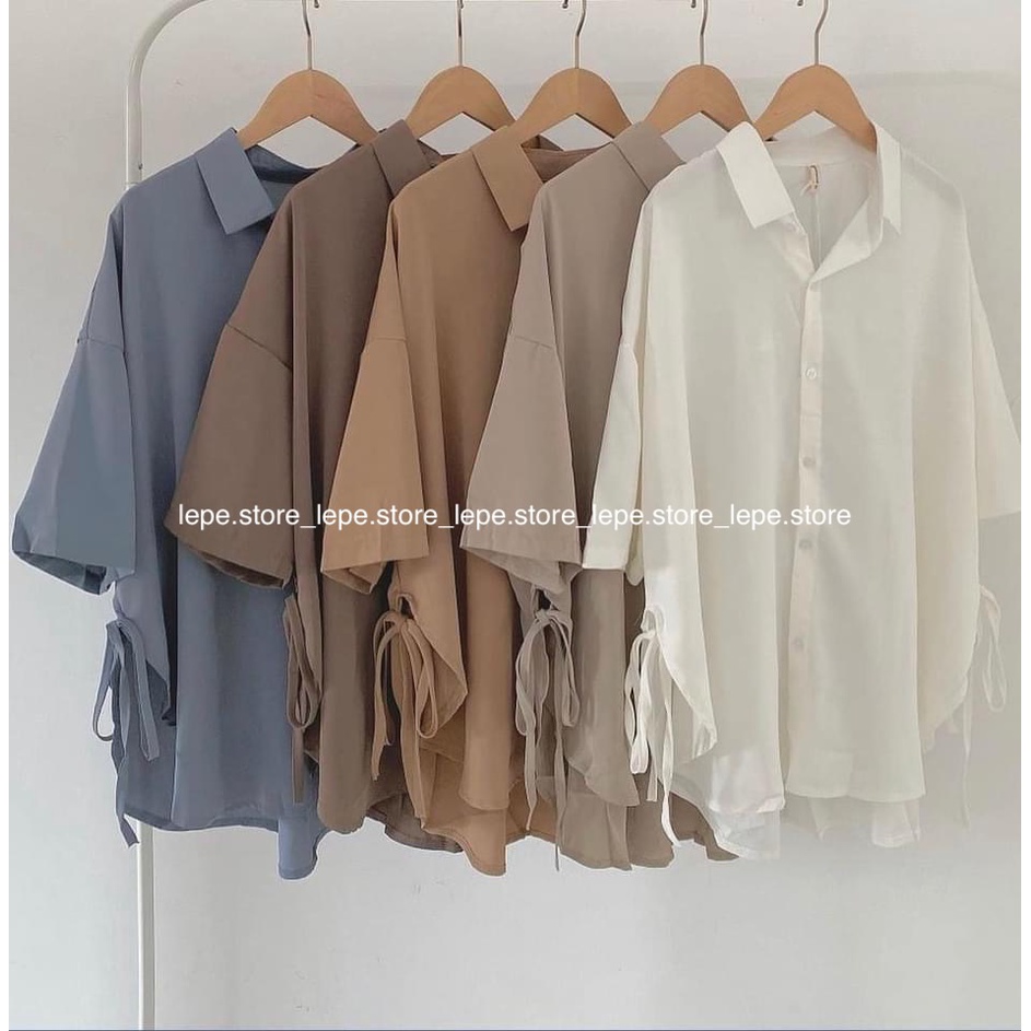 [SẴN] Áo sơ mi tay lỡ thắt dây chất voan mềm mại không sợ nhăn basic