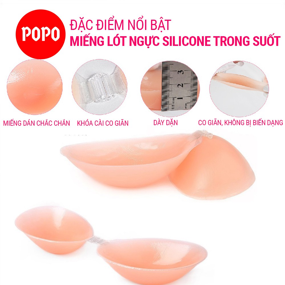 Miếng lót silicone nâng lực cao cấp có khuy cài trước tao khe khi mặc dùng lót váy, đầm, bikini, đồ tập gym ML5 POPO