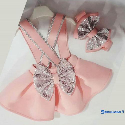 Set Áo Thun Dài Tay Cổ Tròn+Chân Váy Xòe Đính Kim Sa Lấp Lánh Cho Bé Gái