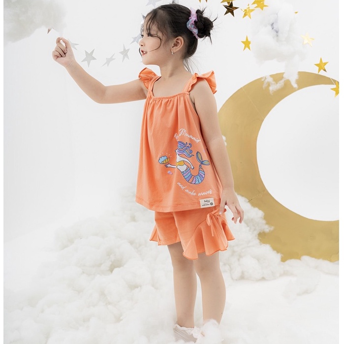 Đồ bộ hai dây bé gái ILABY cánh tiên in tiên cá chất liệu cotton thoáng mát [50IG09530522]