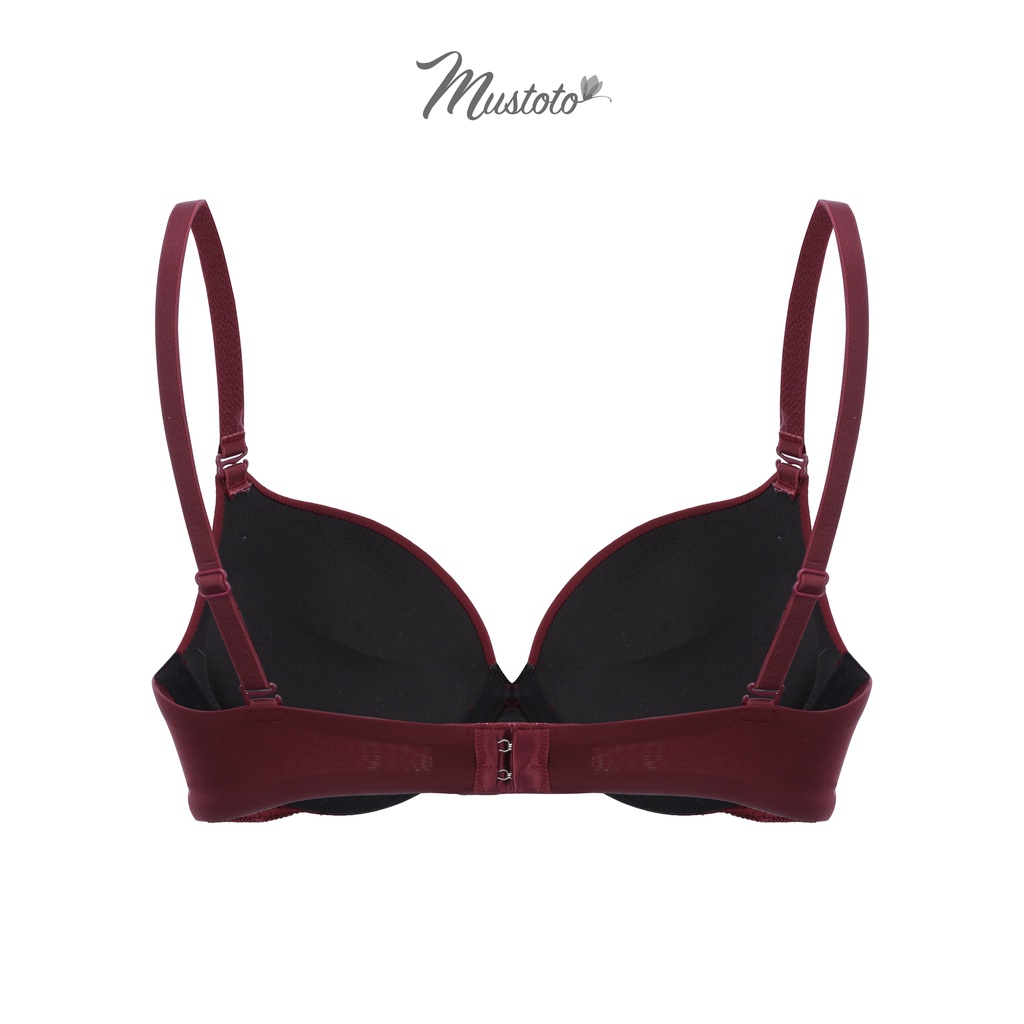 Áo Lót Nữ Mút Vừa Dày 2cm Có Gọng Nâng Ngực Trơn Phối Ren Đỏ Flex Magnolia (Mustoto MA0602)
