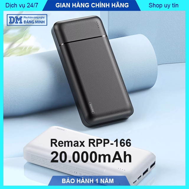 Pin dự phòng chính hãng Remax 20000mAh RPP-166 sạc nhanh 10W 2 cổng vào 2 cổng ra kích thước nhỏ gọn – Đăng Minh