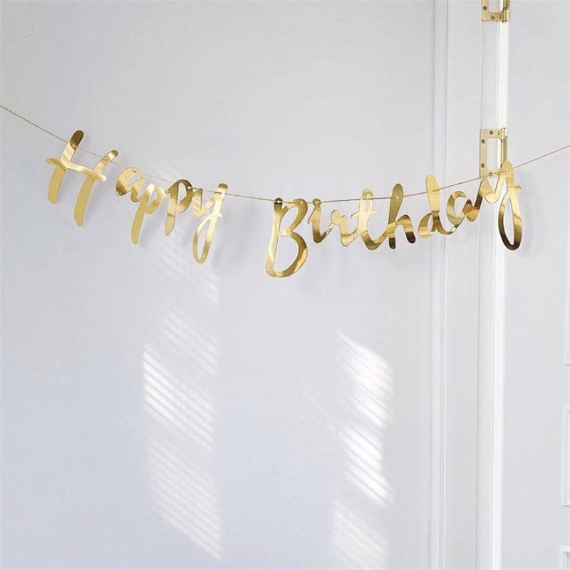 Dây cờ treo trang trí tiệc sinh nhật màu hồng / xanh dương / vàng / bạc phong cách Hàn Quốc độc đáo