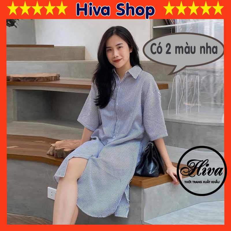 ĐẦM SƠ MI KẺ XỐP ULZZANG đi du lịch biển , VÁY TRẮNG VINTAGE CỔ TRÒN DÁNG DÀI
