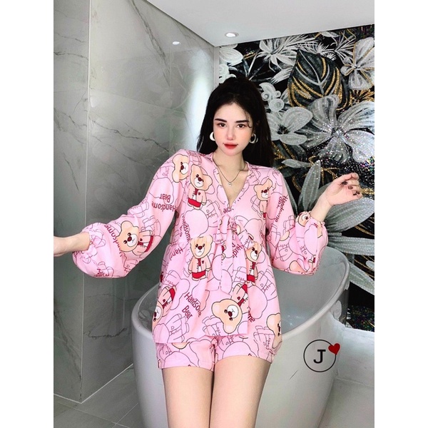 (Dưới 65kg) Đồ bộ pijama mặc nhà đùi cộc ngắn phom babydoll rộng bầu bí sau sinh bon chen thoải mái