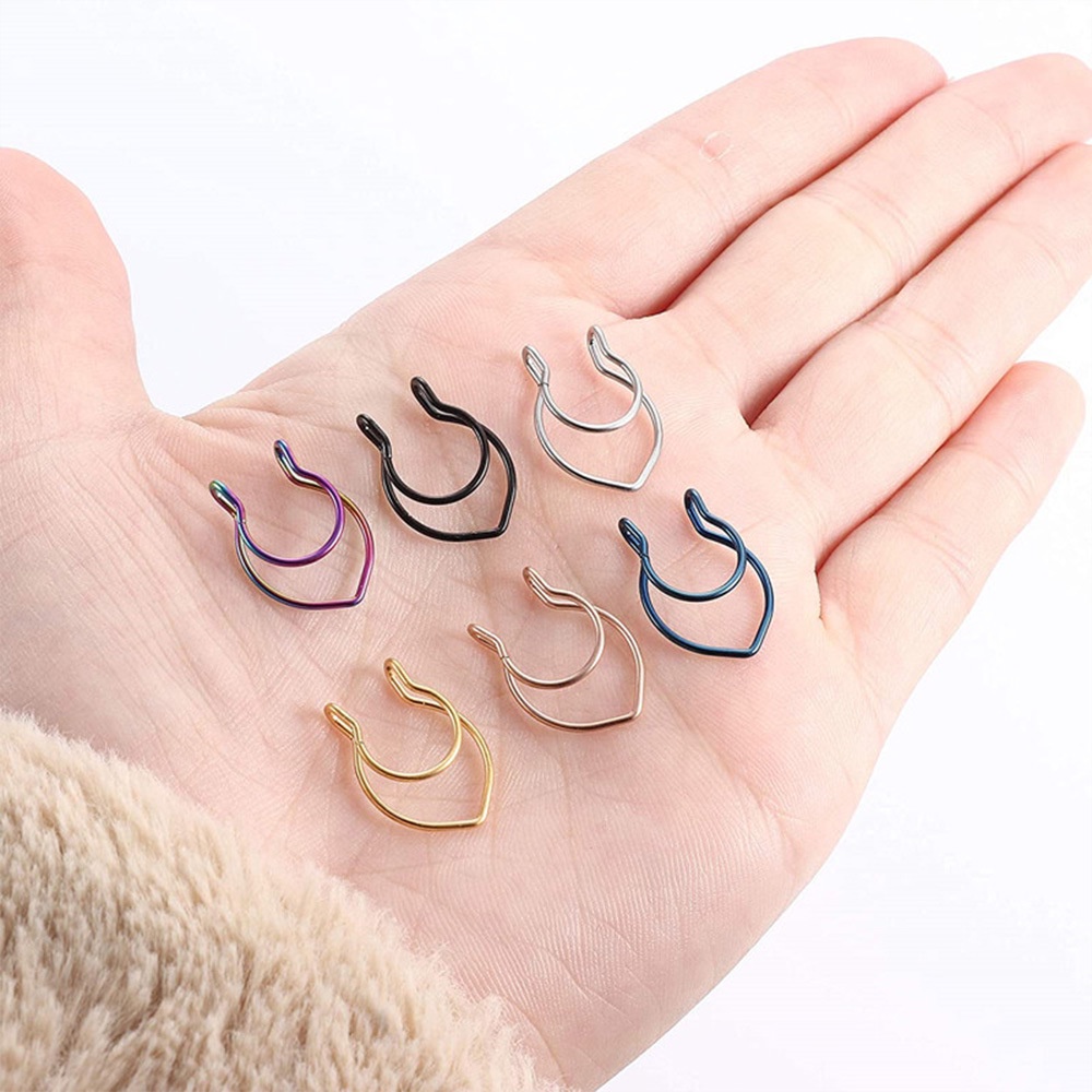 Khuyên Mũi Kẹp Khuyên Mũi Septum 2 Lớp Không Cần Xỏ Thép Titan Không Gỉ