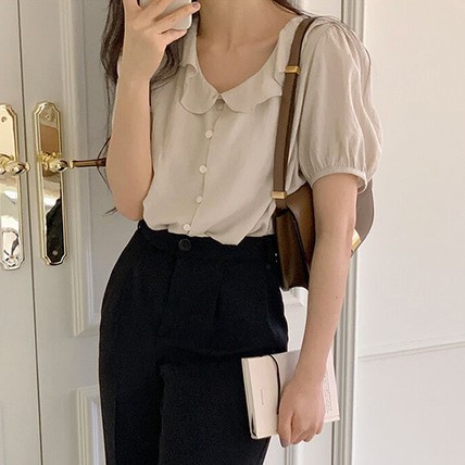 Áo Sơ Mi Tay Ngắn Phối Bèo Thời Trang Dành Cho Nữ 43802