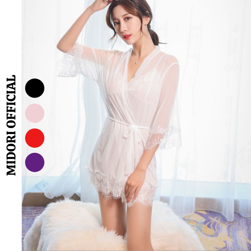 Đầm ngủ 2 dây MIDORI nữ chất liệu vải ren cao cấp cổ chữ V gợi cảm Freesize KL01