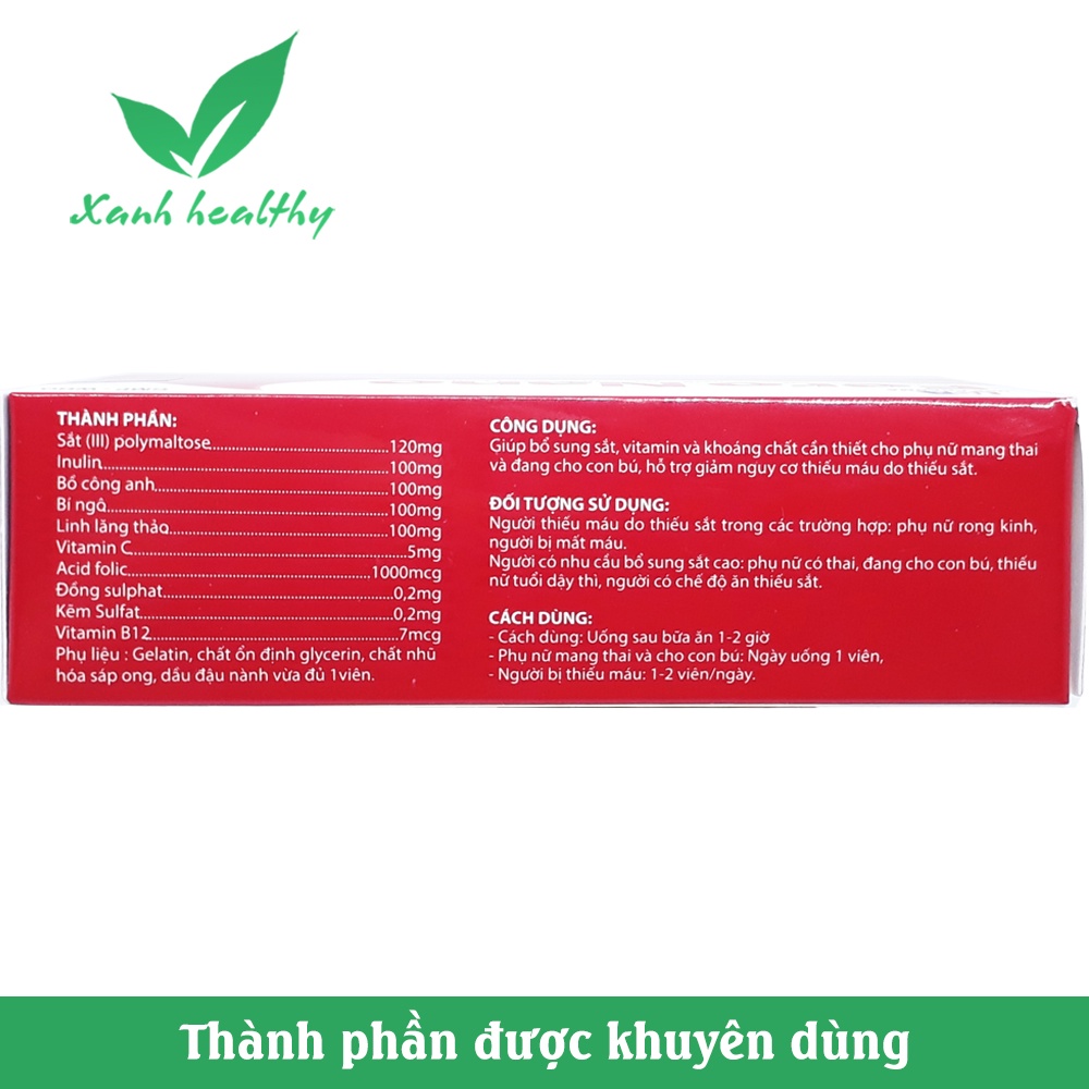 Viên uống Bổ máu Fero Nano - Hộp 30 viên-bổ sung Sắt, Acid Folic cho người thiếu máu, phụ nữ mang thai