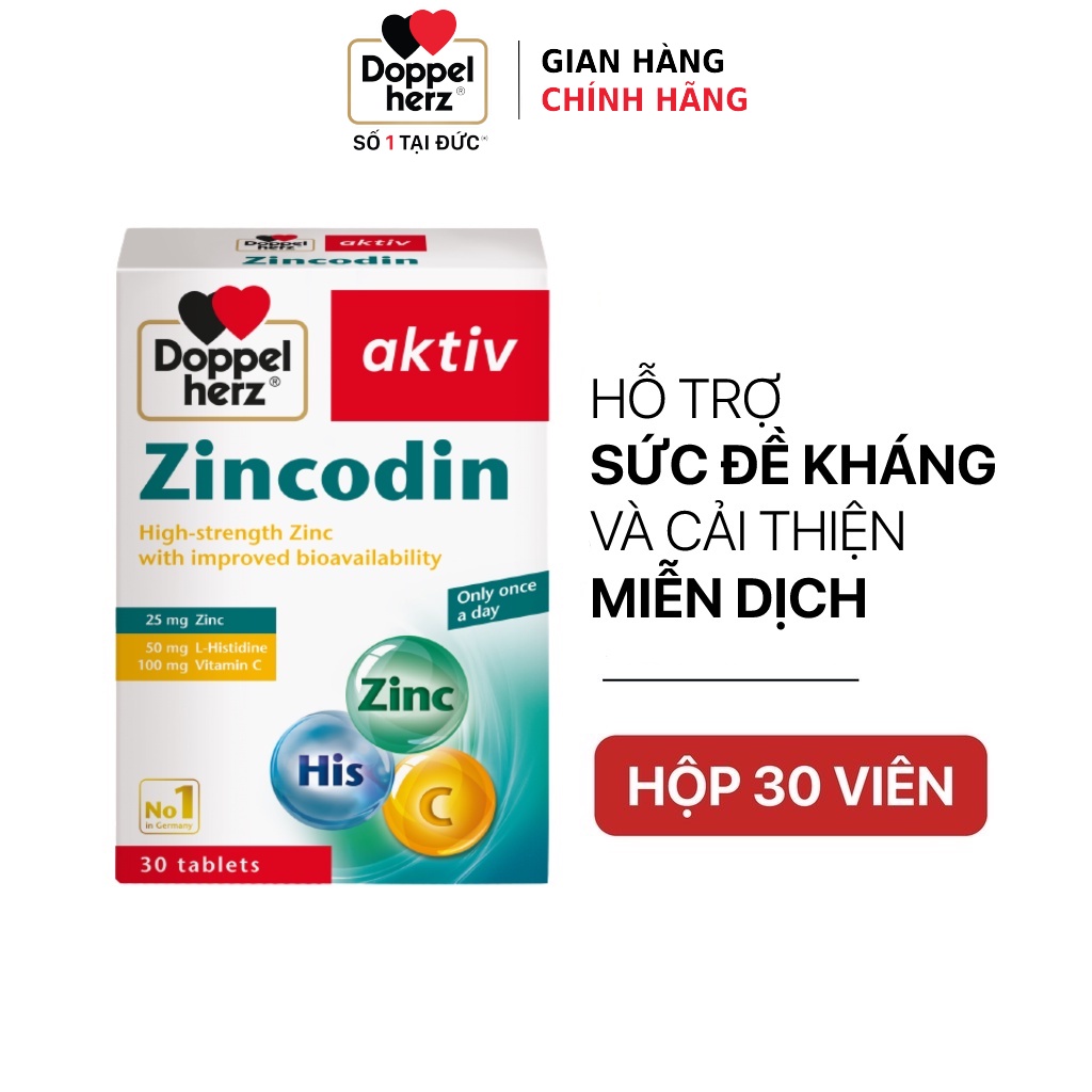 [HCM] Viên uống bổ sung kẽm và hỗ trợ tăng cường sức đề kháng Doppelherz Zincodin (Hộp 30 viên)