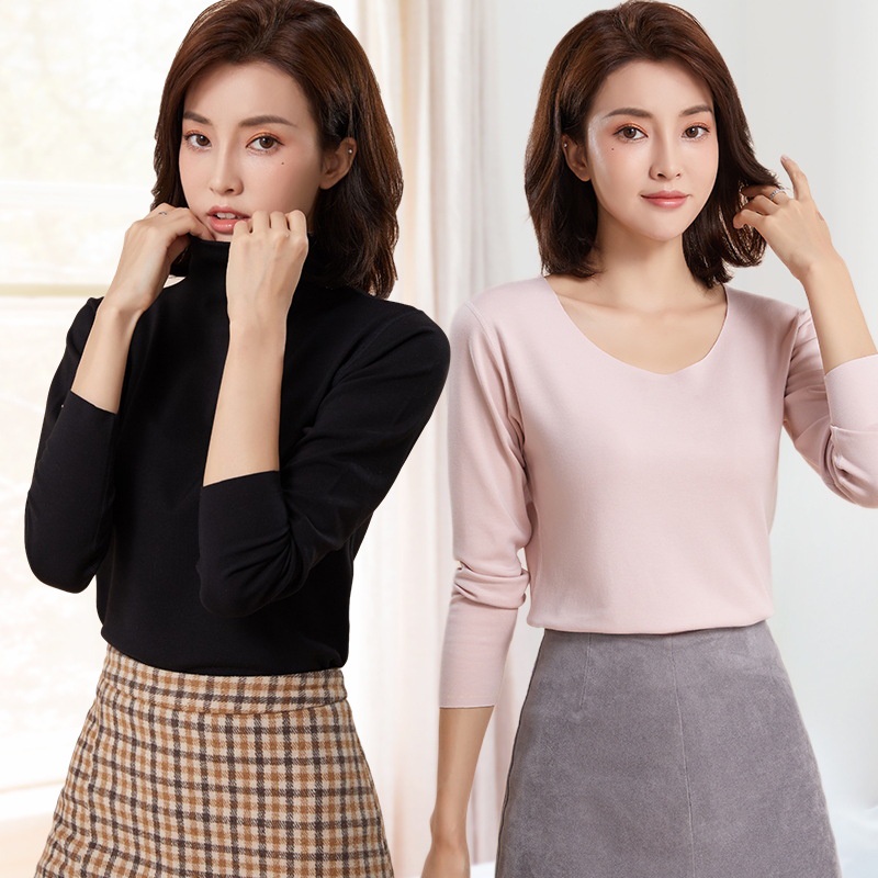 Áo Thun Tay Dài Cổ Lọ Không Đường May Giữ Ấm Mùa Đông Cho Nữ