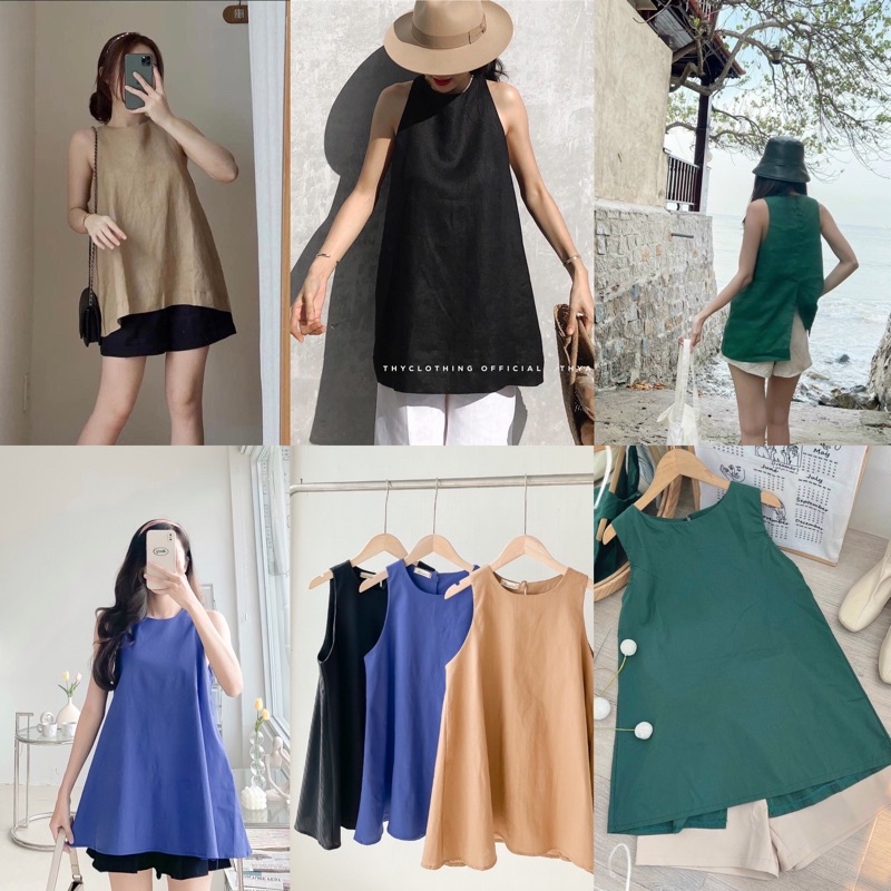Áo Yếm JIJI TOP thiết kế form A chi tiết nút bọc và phần xẻ lưng quyến rũ màu đen chất linen