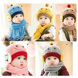 Bộ Khăn Nón Len Cho Bé Hình Mặt Cười Ngộ Nghĩnh, Sét Mũ Và Khăn Quàng Cổ Hình Mặt Cười Cho Bé