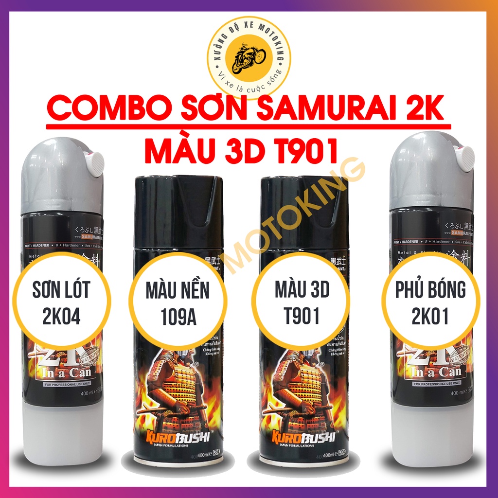 Combo Sơn samurai 3D màu Titan T901**** loại 2K chuẩn quy trình độ bền 5 năm gồm 4 chai 2K04 - 109A - T901- 2K01