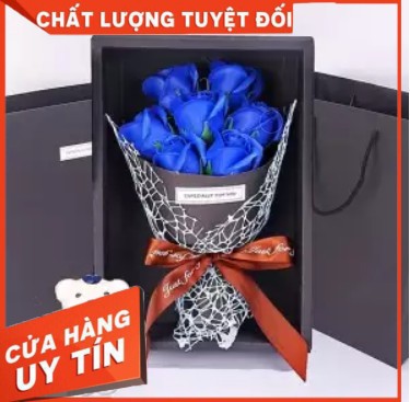 HOA HỒNG 7 BÔNG SÁP TẶNG GẤU BÔNG SANG TRỌNG, Ý NGHĨA TẶNG PHÁI NỮ - Xanh